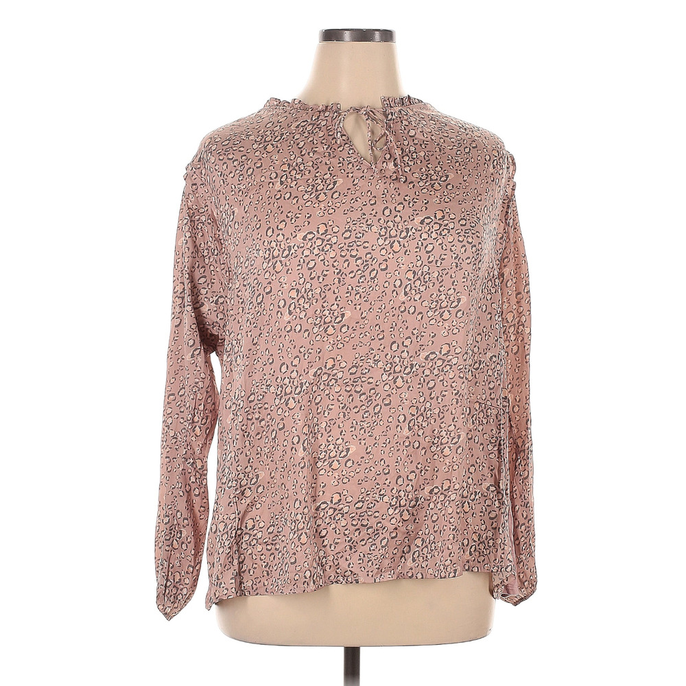 Left Coast by Dolan Rose Animal Print Ruffle Tie Neck Long Sleeve Blouse Sz 1X